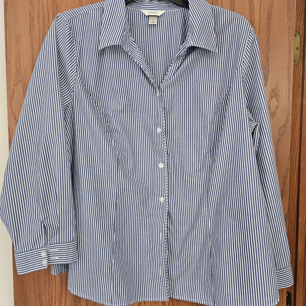 CJ Banks Navy and White Striped Shirt